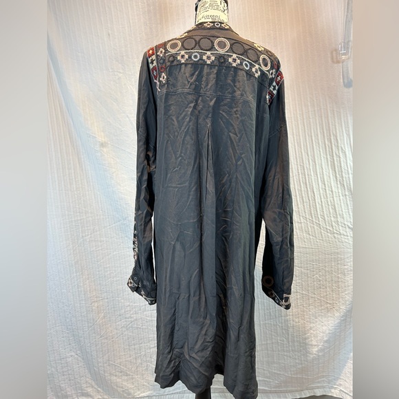 JOHNNY WAS Biya Sz XL Slate Grey Silk Embroidered Tunic Midi Dress Long Sleeve - Picture 5 of 11